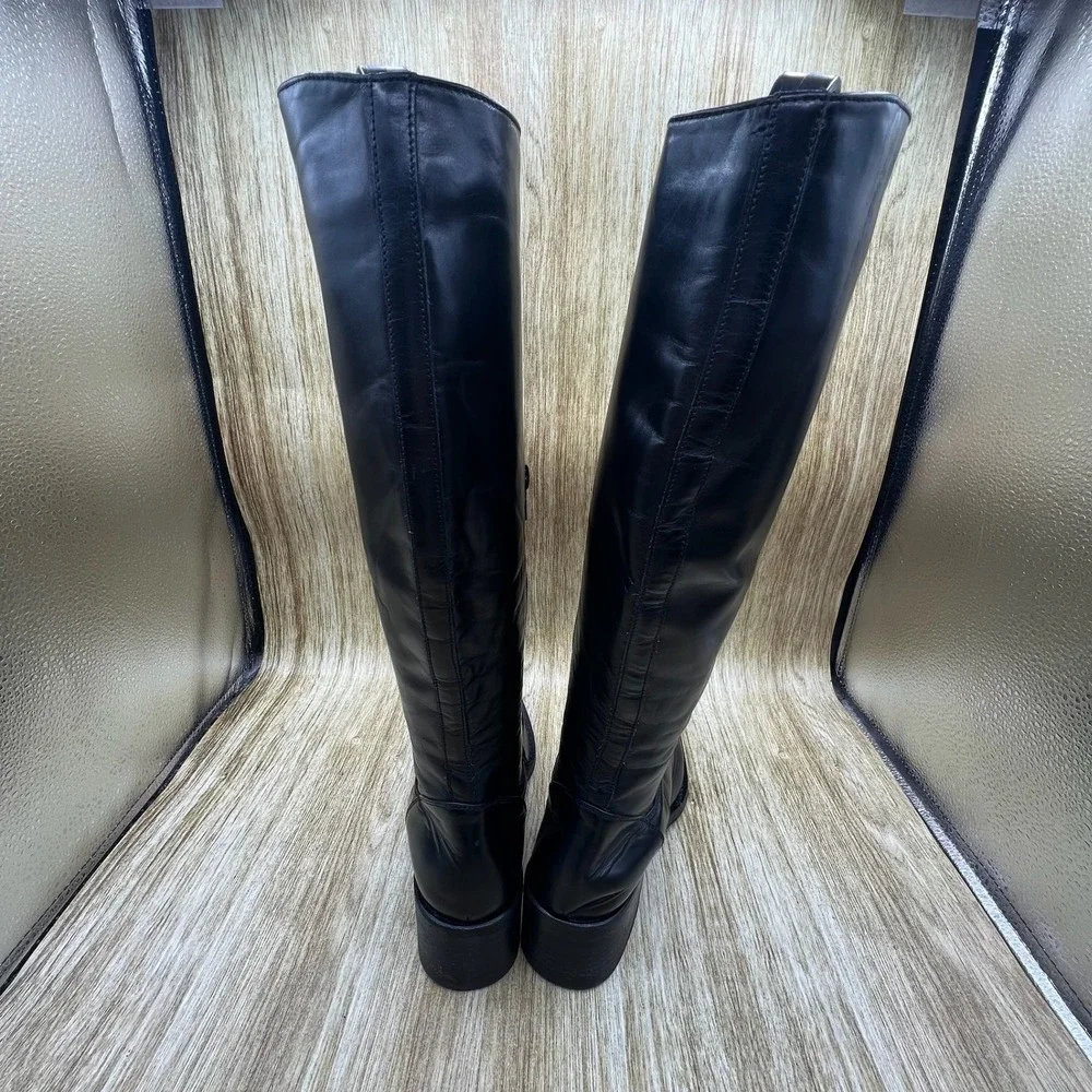 Gianni Barbato Tall Boots Women's 6.5 Black Leather Pointed Toe Side Zip Italy